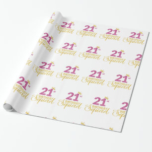 Papier Cadeau 21e Anniversaire Squad Party Crown Pink Gold