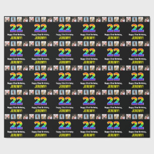 Papier Cadeau 22e anniversaire : Arc-en-ciel "22"; photos et nom