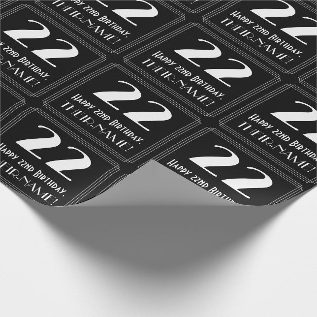 Papier Cadeau 22e anniversaire - Art Déco Inspiré Look "22", Nom (Coin)