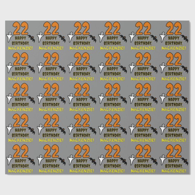 Papier Cadeau 22e anniversaire : Thème d'Halloween Éffrayant, No (Plat)