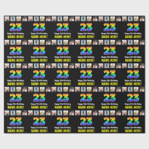 Papier Cadeau 23e anniversaire : Arc-en-ciel "23"; photos et nom