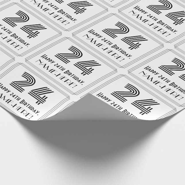 Papier Cadeau 24e anniversaire : Art Déco Style inspiré "24" + N (Coin)