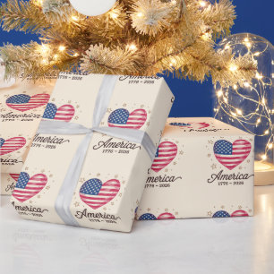 Papier Cadeau 250 Ans Drapeau Cœur 1776 2026 250e 4 Juillet