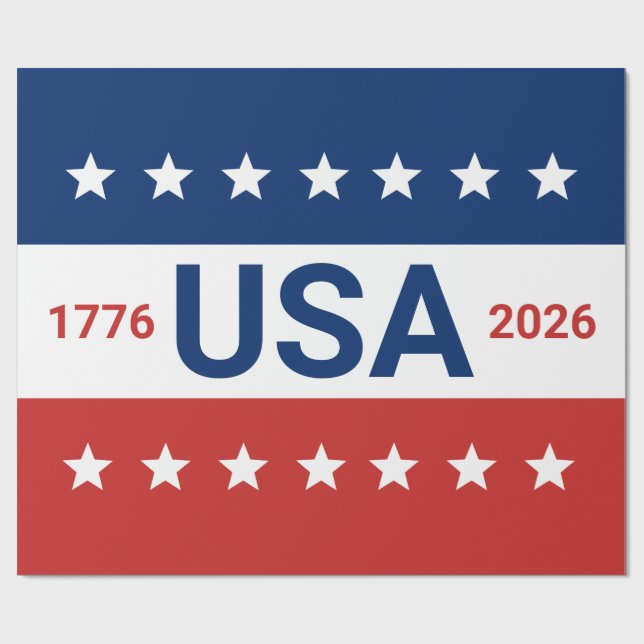 Papier Cadeau 250e anniversaire des États-Unis 1776 2026 Rouge B (Plat)