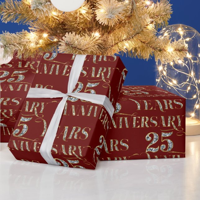 Papier Cadeau 25e anniversaire du Mariage Texte étincelant en ro (Vacances)