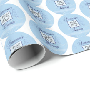 Papier Cadeau 25e anniversaire en bleu et argent