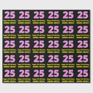 Papier Cadeau 25e anniversaire : Pink Stripes and Hearts "25" + 