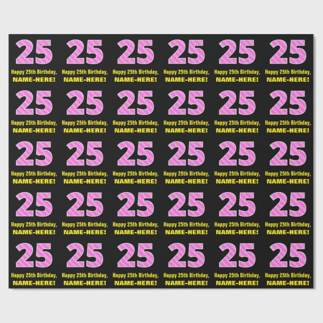 Papier Cadeau 25e anniversaire : Pink Stripes and Hearts "25" +  (Plat)