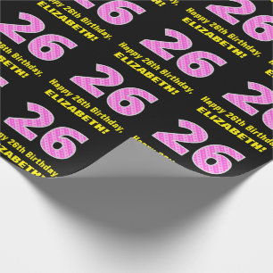 Papier Cadeau 26e Anniversaire : Bandes roses et coeurs "26" + N