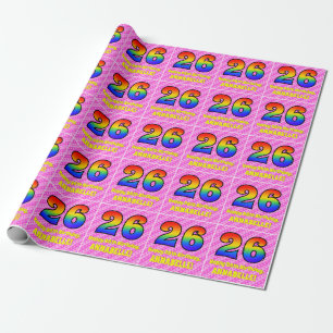 Papier Cadeau 26e anniversaire : Pink Stripes & Hearts, Rainbow 
