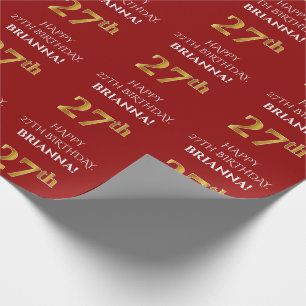 Papier Cadeau 27e anniversaire : Elégant, Rouge, Faux Gold Look