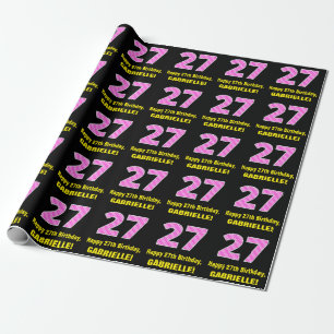 Papier Cadeau 27e anniversaire : Pink Stripes and Hearts "27" + 