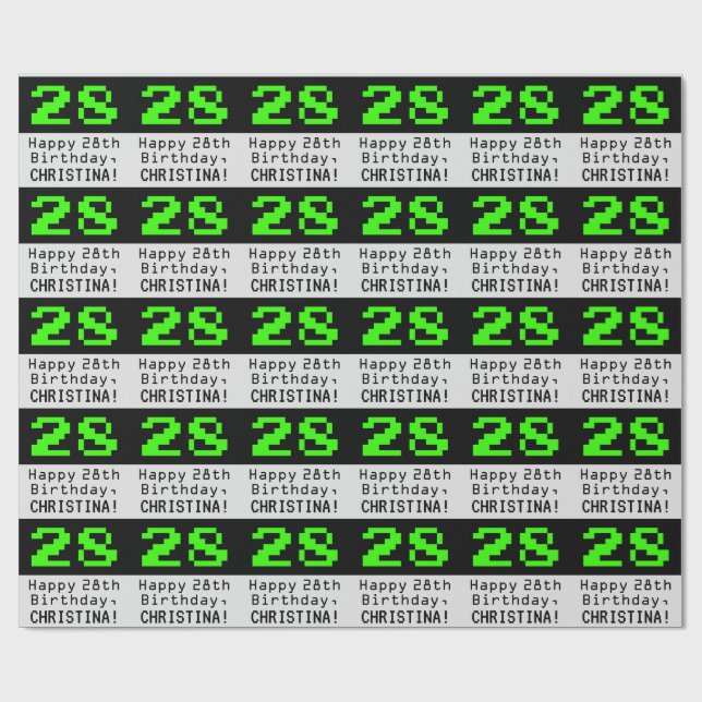 Papier Cadeau 28e anniversaire - Nerdy / Geeky Style "28" et nom (Plat)