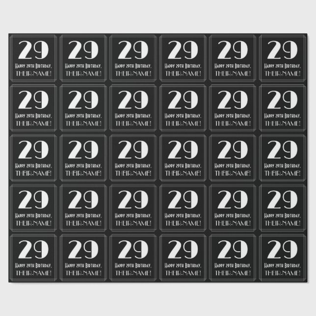 Papier Cadeau 29e anniversaire - Art Déco Inspiré Look "29", Nom (Couture)