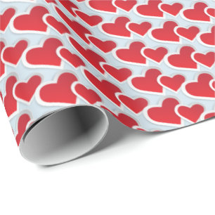Papier Cadeau 2 Coeurs de papier rouge dans un Motif répétitif