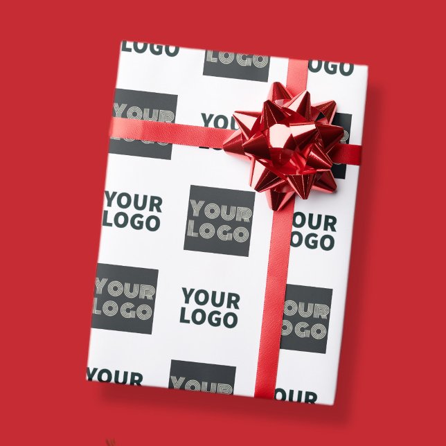 Papier Cadeau 2 Logos Simple Logo Répétitif | Blanc (Créateur téléchargé)