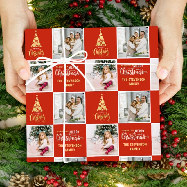 Papier Cadeau 2 Photo Elegant Joyeux Noël Or (Créateur téléchargé)