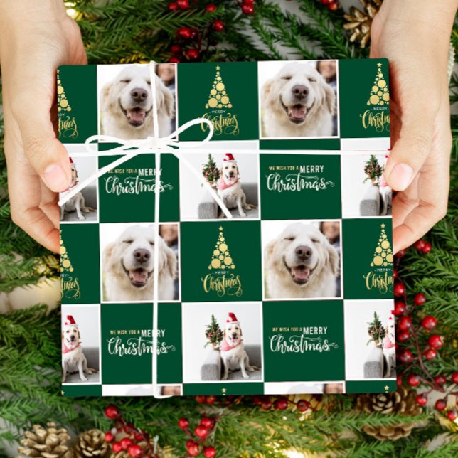 Papier Cadeau 2 Photo Elégant Joyeux Noël Or Vert (Créateur téléchargé)