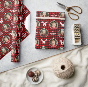 Papier Cadeau 2 Photo Ornement de Noël Reindeer Buffalo Plaid