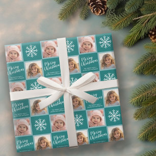 Papier Cadeau 2 Photo : Turquoise Blue Merry Christmas Snowflake