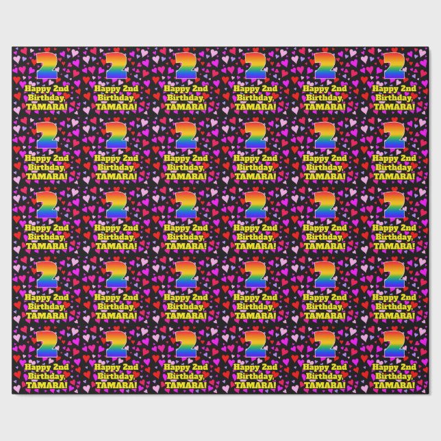 Papier Cadeau 2e anniversaire : Amour Hearts Motif, Arc-en-ciel  (Couture)