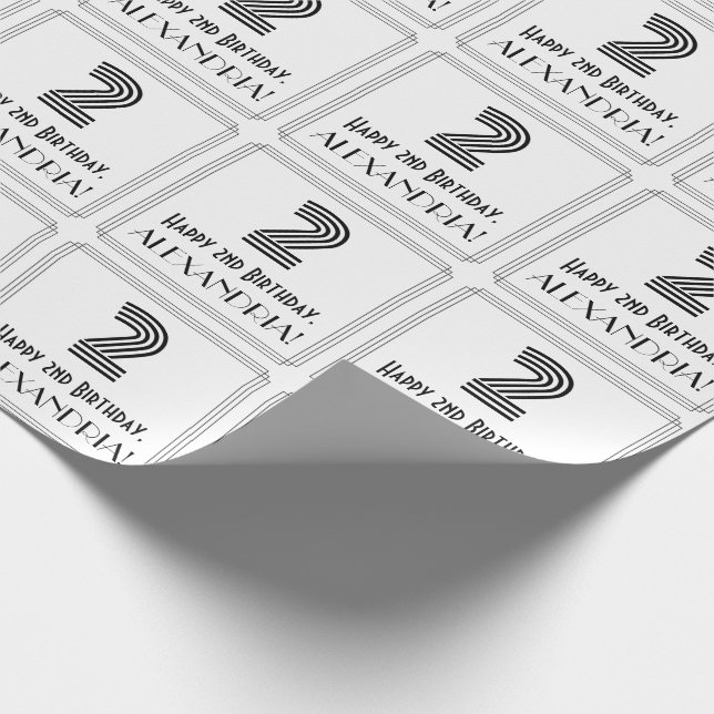 Papier Cadeau 2e anniversaire : Art Déco Style inspiré "2" + Nom (Coin)