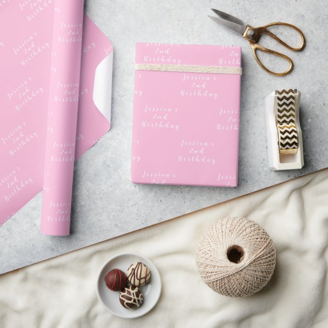 Papier Cadeau 2e anniversaire mignonne fille rose simple fille d (Artisanat)
