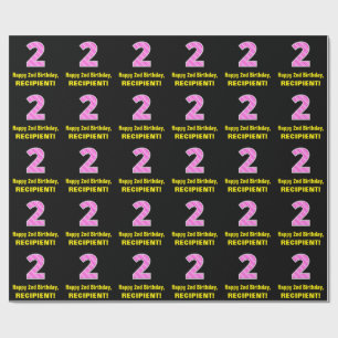 Papier Cadeau 2e anniversaire : Pink Stripes and Hearts "2" + No