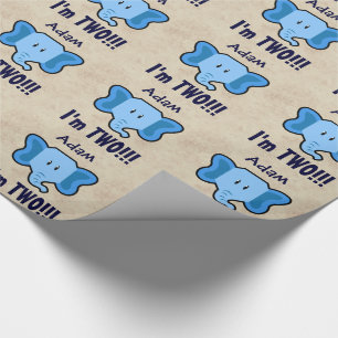 Papier Cadeau 2ème Visage bleu mignon d'éléphant d'anniversai