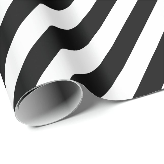 Papier Cadeau 30 x 6 Matte Black White Diagonal Stripes (Coin rond)