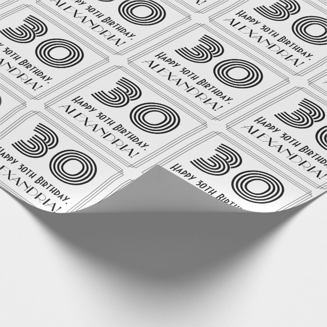 Papier Cadeau 30e anniversaire : Art Déco Style inspiré "30" + N (Coin)