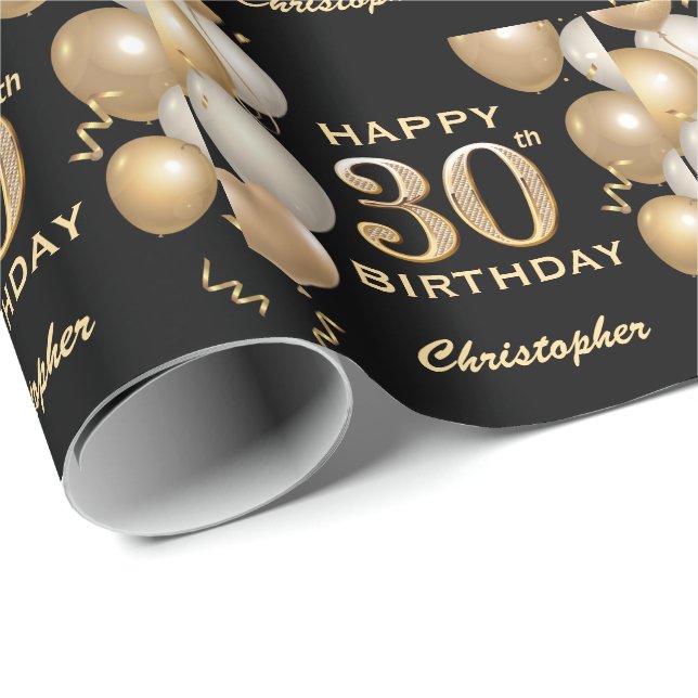 Papier Cadeau 30e anniversaire Ballons de Parties scintillant no (Coin rond)