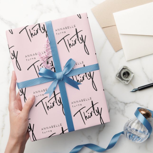 Papier Cadeau 30e anniversaire blush rose script (Cadeaux)