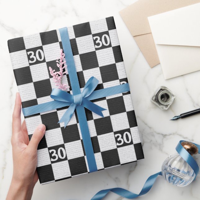 Papier Cadeau 30e anniversaire Chèques noirs et blancs (Cadeaux)