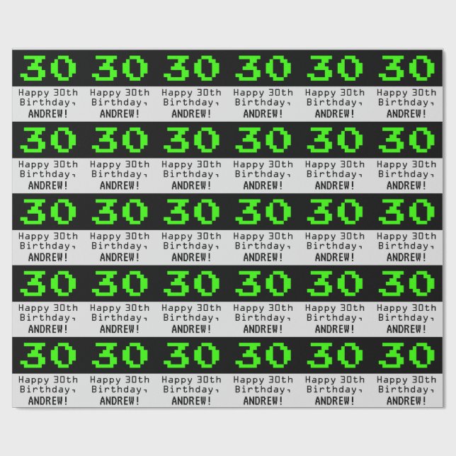 Papier Cadeau 30e anniversaire - Nerdy / Geeky Style "30" et nom (Plat)