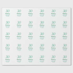 Papier Cadeau 30E ANNIVERSAIRE NOM DATE GRAS RÉTRO turquoise sim