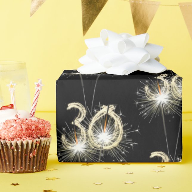Papier Cadeau 30e anniversaire Sparklers en noir (Fête d'anniversaire)