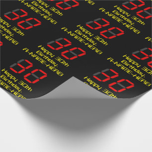 Papier Cadeau 30e anniversaire : Style de montre numérique rouge