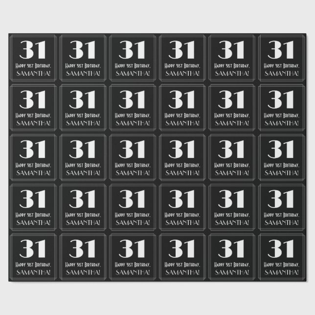 Papier Cadeau 31e anniversaire - Art Déco Inspiré Look "31", Nom (Couture)
