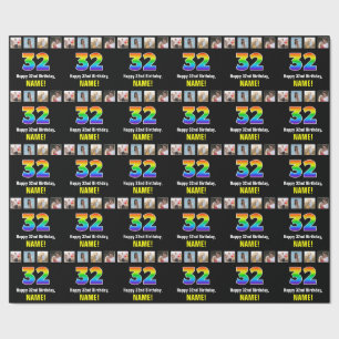 Papier Cadeau 32e anniversaire : Arc-en-ciel "32"; photos et nom