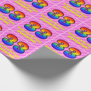 Papier Cadeau 33e anniversaire : Pink Stripes & Hearts, Rainbow 