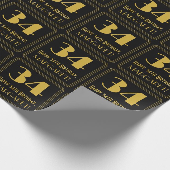 Papier Cadeau 34e anniversaire ~ Art Déco Inspiré Look "34", Nom (Coin)