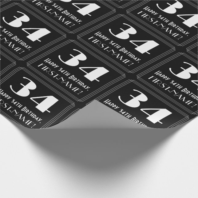 Papier Cadeau 34e anniversaire - Art Déco Inspiré Look "34", Nom (Coin)