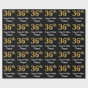 Papier Cadeau 36e anniversaire : Elégant Luxueux Faux Gold Look
