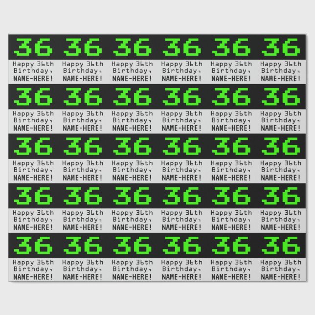 Papier Cadeau 36e anniversaire - Nerdy / Geeky Style "36" et nom (Plat)