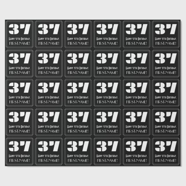 Papier Cadeau 37e anniversaire : Art Déco Inspiré Look "37" & No (Plat)