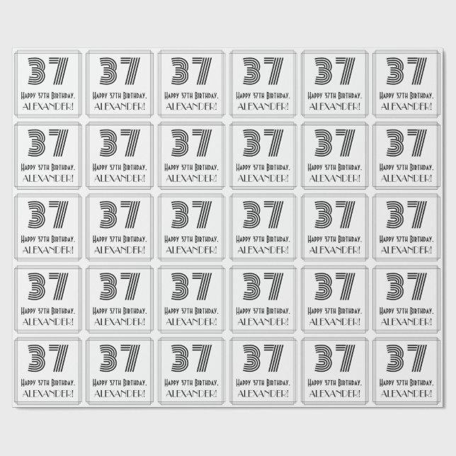 Papier Cadeau 37ème anniversaire : Art Déco Style inspiré "37" + (Plat)