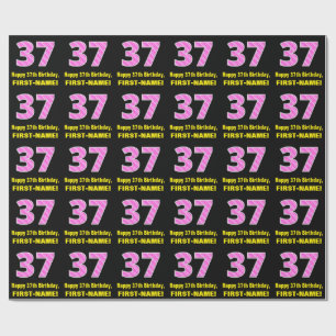 Papier Cadeau 37ème anniversaire : Pink Stripes and Hearts "37" 