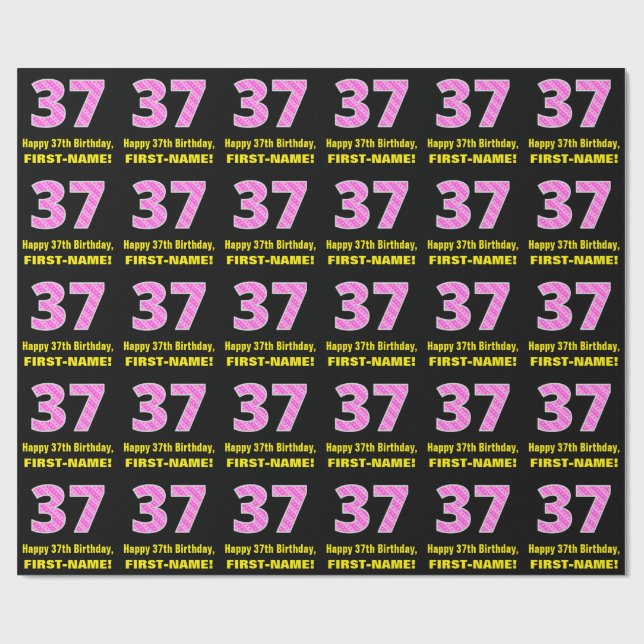 Papier Cadeau 37ème anniversaire : Pink Stripes and Hearts "37"  (Plat)