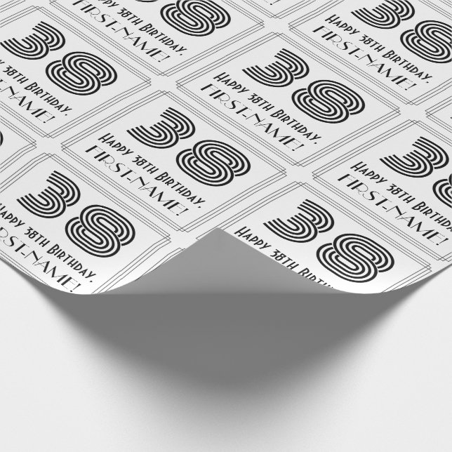 Papier Cadeau 38ème anniversaire : Art Déco Style inspiré "38" + (Coin)
